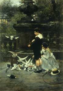 Alimentando os pombos, 1887 de Eugene Joors