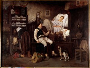Interior Bas-Breton ou Le Nouveau Ne Breton Family em um interior. Pintura de Eugene Leroux (1807-1863) Século XIX Rennes, Musee des Beaux Arts