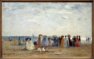 Pais na praia de Trouville, Calvados. Pintura de Eugene Louis Boudin (1824-1898) de Eugene Louis Boudin