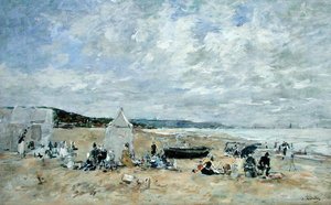 Cena de praia (óleo sobre tela) de Eugene Louis Boudin