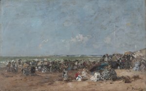 Cena de praia em Trouville, c.1870-74 de Eugene Louis Boudin