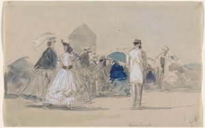 Crinolinas na praia, c. 1865. de Eugene Louis Boudin