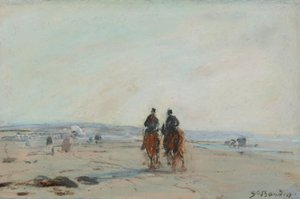 Dois Cavaleiros na Praia, c.1864-68 (pastel sobre papel colocado no papel) de Eugene Louis Boudin