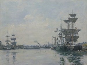 Le Havre, navios em uma bacia de Eugene Louis Boudin