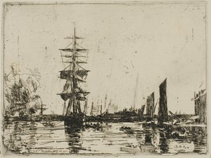 Seascape com barcos de Eugene Louis Boudin
