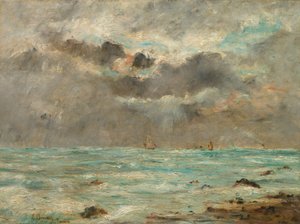 A costa de Trouville, c.1865-1900 (óleo sobre tecido) de Eugene Louis Boudin