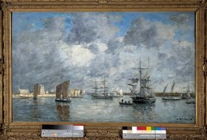 A Pintura do Porto de Carnaret de Eugene Louis Boudin (1824-1898). 1872. Dim. 0,55 x 0,89 m. Paris, Musee d