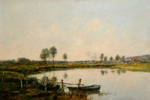 The Water Meadows em Deauville, França (óleo sobre tela) de Eugene Louis Boudin