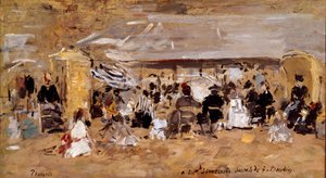 Vista da praia de Deauville na Normandia Pintura de Eugene Louis Boudin (1824-1898) Paris do século XIX, Musee d