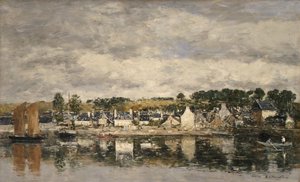 Aldeia à beira de um rio, provavelmente em 1867. de Eugene Louis Boudin