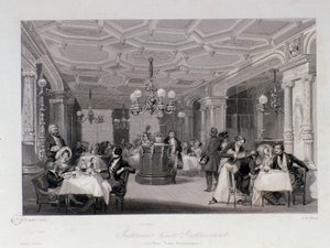 Vista do interior do restaurante "Les trois freres provencaux", perto do Palais Royal em Paris. Gravura de Eugene Louis Lami (1800-1890) 1843 Coleção particular