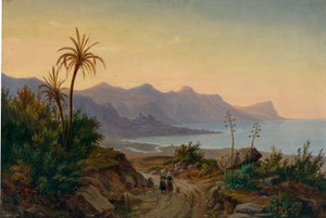 Eugen von Guérard - Paisagem costeira meridional com palmeiras, 1844