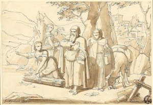 Mulher camponesa dando instruções aos monges de Eugenio Agneni