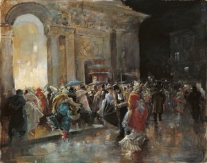 Chegando ao Teatro em uma Noite de Baile de Máscaras de Eugenio Lucas Villaamil
