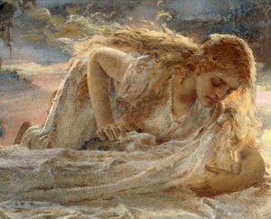 A Madalena beijando os pés de Cristo ao ser tirado da cruz, detalhe de Cristo e Maria Madalena de Eugenio Prati