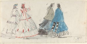 Quatro senhoras em crinolinas andando em Trouville de Eugène Boudin