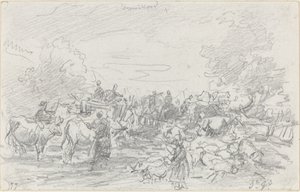 Rebanhos cruzando um riacho de Eugène Boudin