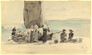 Carregando os Barcos de Eugène Boudin