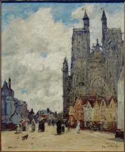 Rua e igreja Saint-Vulfran de Eugene Louis Boudin