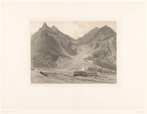 Paisagem de montanha com casa em prado alpino de Eugène Cicéri (attributed to)