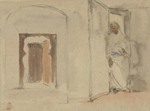 Árabe à porta da sua casa de Eugène Delacroix