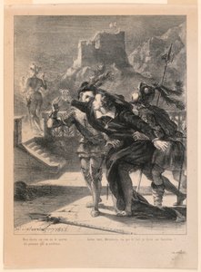 Ilustração para Hamlet: Hamlet tenta seguir o fantasma de seu pai (I,4) de Eugène Delacroix