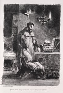 Ilustrações para Fausto: Fausto em seu camarim de Eugène Delacroix