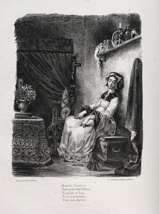 Ilustrações para Fausto: Marguerite com a roda de Eugène Delacroix