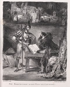 Ilustrações para Fausto: Mefistófeles visita Fausto de Eugène Delacroix