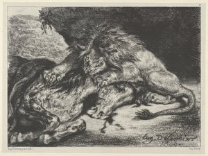 Leão Devorando um Cavalo, 1844., 1844. de Eugène Delacroix