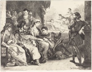 Jogadores encenando o envenenamento do pai de Hamlet (Ato III, Cena II) de Eugène Delacroix