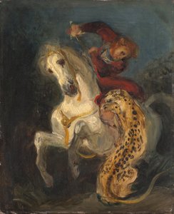 Cavaleiro atacado por um jaguar de Eugène Delacroix