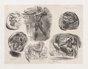 Folha de seis moedas antigas de Eugène Delacroix