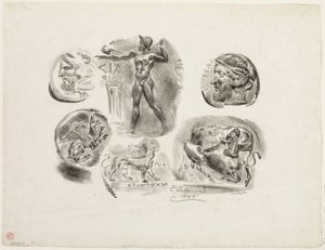 Folha de Seis Medalhas Antigas de Eugène Delacroix