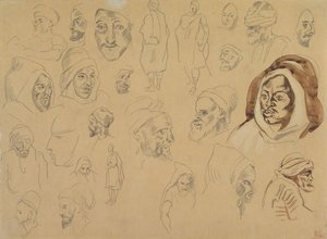 Estudos de cabeças e figuras árabes, depois de 1832. de Eugène Delacroix