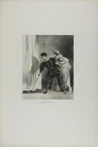 O assassinato de Polónio, capítulo 9 de Hamlet de Eugène Delacroix