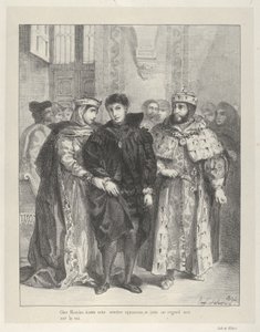 A rainha tenta consolar Hamlet, 1834., 1834. de Eugène Delacroix