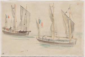 Dois Barcos no Porto de Dieppe de Eugène Delacroix