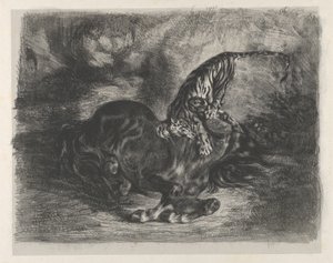 Cavalo selvagem abatido por um tigre, 1828., 1828. de Eugène Delacroix