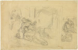 Mulher morrendo (?), Homem no quarto, dois esboços do mesmo de Eugène Delacroix