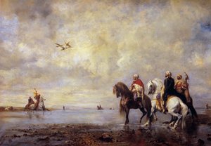 Os caçadores de garças árabes de cavalos caçando garças. Pintura de Eugene Fromentin (1820-1876) 1865 Sol. 0,99x1,42 m Chantilly, Musee Conde