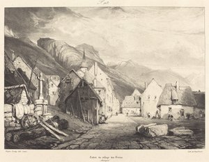 Entrada para a aldeia de Les Bains de Eugène Isabey and Pierre Luc Charles Ciceri