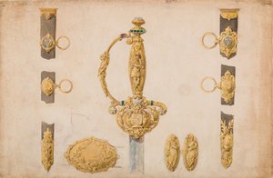 Design para um punho de espada, bainha e acessórios de cinto, ca. 1840-50. de Eugène Julienne.