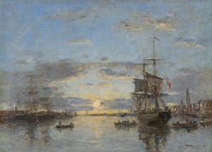 Alemão: Le Havre. O porto exterior ao pôr do sol Le Havre: O porto exterior ao pôr do sol de Eugene Louis Boudin