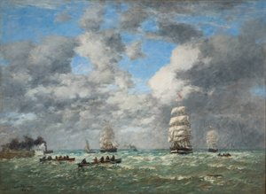 Partida do porto de Le Havre / Navegação (Le Havre, sortie du port) de Eugene Louis Boudin