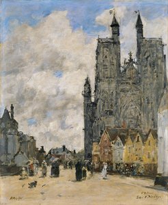 A Praça da Igreja de São Vulfran em Abbeville de Eugene Louis Boudin