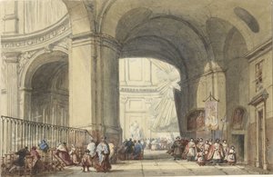 Interior da S. Roche em Paris, com uma procissão em primeiro plano de Eugène Louis Lami (possibly)