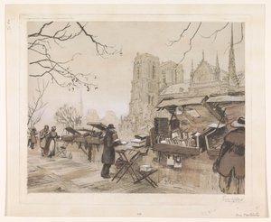 Vista do Quai de Montebello em Paris de Eugène Véder (signed by artist)