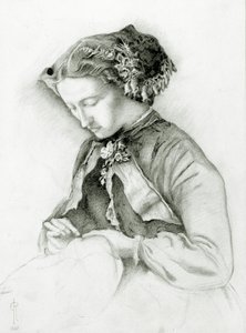 Retrato de Effie com Foxgloves em seu cabelo (The Foxglove) 1853 de Euphemia Ruskin
