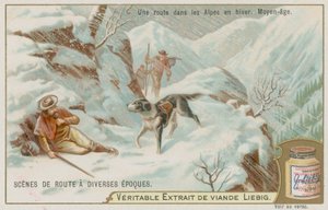 Uma estrada medieval sobre os Alpes no inverno de European School